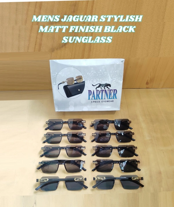MENS JAGUAR STYLISH MATT FINISH BLACK SUNGLASSES - FREE, 12