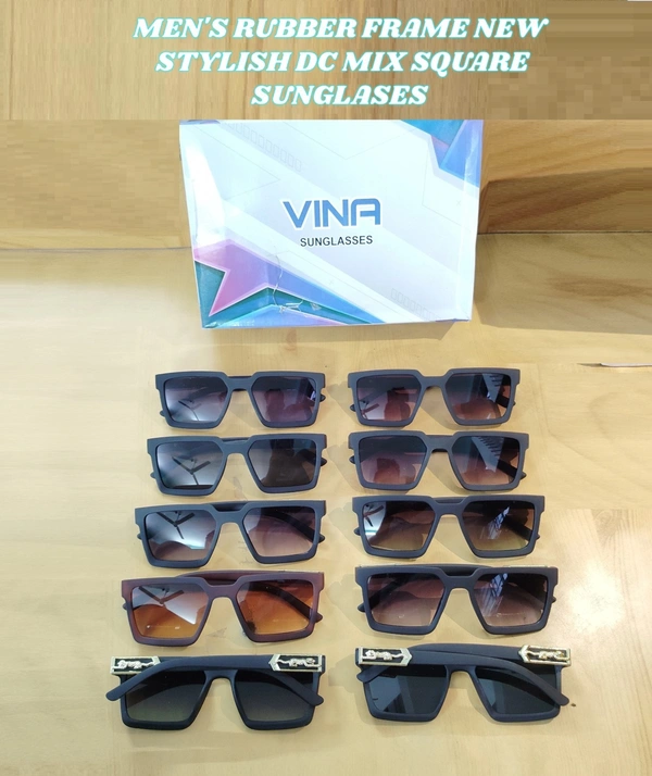MENS RUBBER FRAME NEW STYLISH DC MIX SQUARE SUNGLASSES - FREE, 12