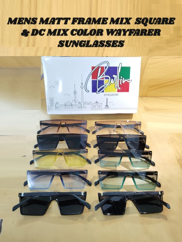 MENS MATT FRAME MIX SQUARE AND DE MIX COLOR WAYFARER SUNGLASSES - FREE, 12