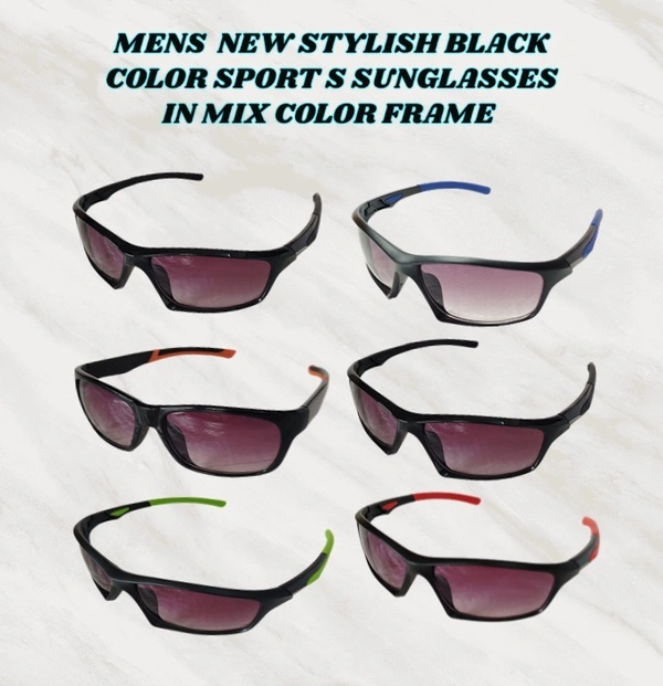 MENS NEW STYLISH BLACK COLOR SPORTS SUNGLASSES IN MIX COLOR FRAME  - FREE, 12