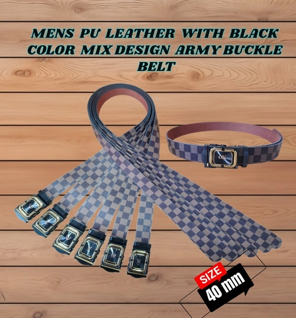 MENS PU LEATHER  WITH BLACK COLOR MIX DESIGN ARMY BUCKLE BELT  - FREE, 6