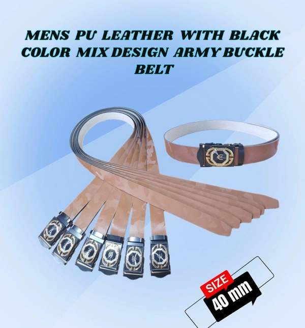 MENS PU LEATHER  WITH BLACK COLOR MIX DESIGN ARMY BUCKLE BELT  - FREE, 6