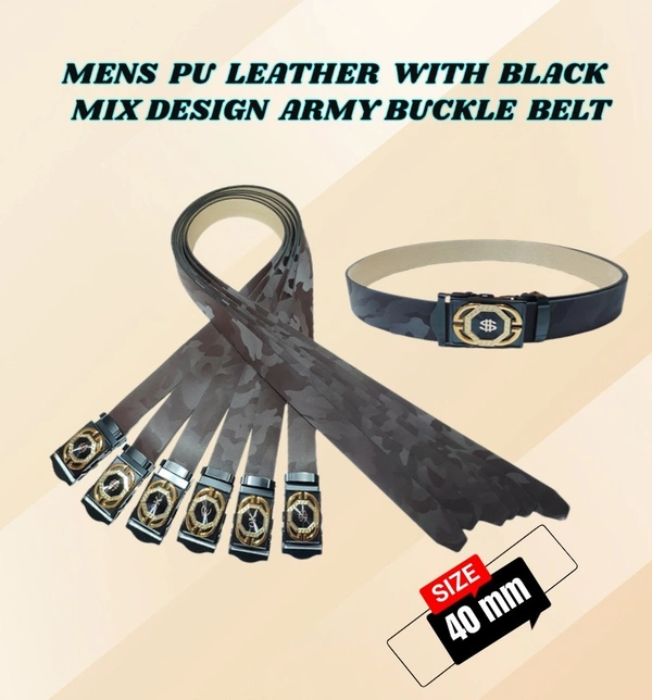 MENS PU LEATHER  WITH BLACK COLOR MIX DESIGN ARMY BUCKLE BELT  - FREE, 6