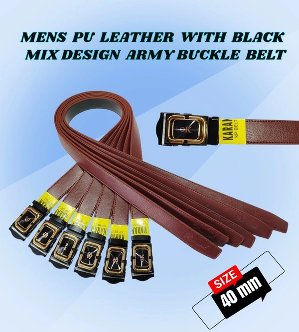 MENS PU LEATHER  WITH BLACK MIX DESIGN ARMY BUCKLE BELT  - FREE, 6