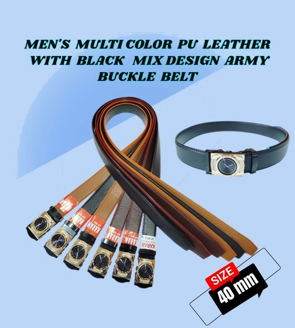 MENS MULTI COLOR PU LEATHER WITH BLACK MIX  DESIGN   ARMY BUCKLE BELT  - FREE, 6