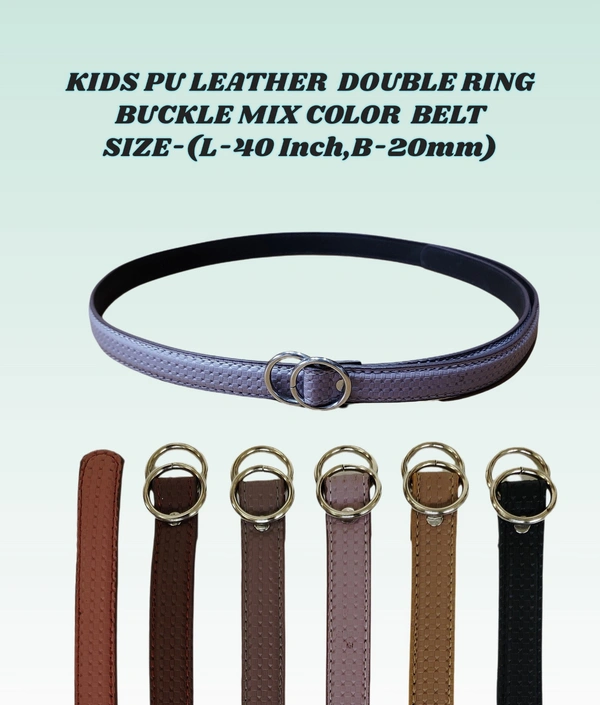KIDS PU LEATHER  MATERIAL DOUBLE RING BUCKLE MIX COLOR BELT SIZE-(40 INCH LENGTH,20MM WIDTH) - SIZE-(40 INCH LENGTH,20MM WIDTH), 12