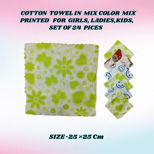 SOFT COTTON TOWEL IN MULTI COLOR, FOR GIRLS LADIES KIDS, SET OF 24 PICES, SIZE-25*25 Cm - 30*30, 24