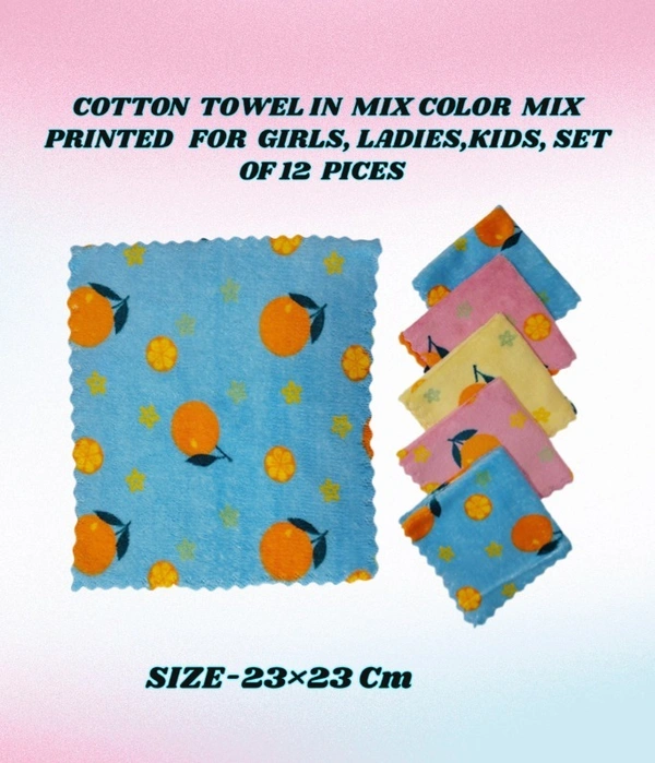 SOFT COTTON TOWEL IN MULTI COLOR, FOR GIRLS LADIES KIDS, SET OF 12 PICES, SIZE-23*23 Cm - 23*23, 12