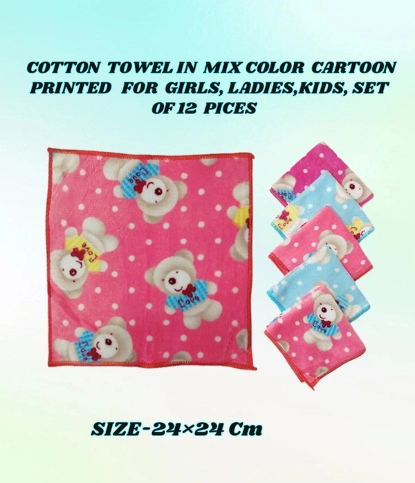 SOFT COTTON TOWEL IN MULTI COLOR, FOR GIRLS LADIES KIDS, SET OF 12 PICES, SIZE-24*24 Cm - 44*44, 12