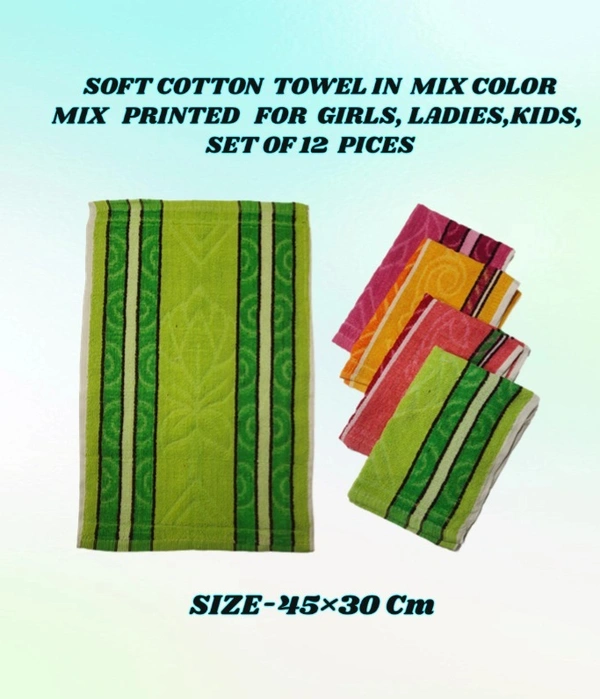 SOFT COTTON TOWEL IN MULTI COLOR, FOR GIRLS LADIES KIDS, SET OF 12 PICES, SIZE-45*30 Cm - 45*30, 12