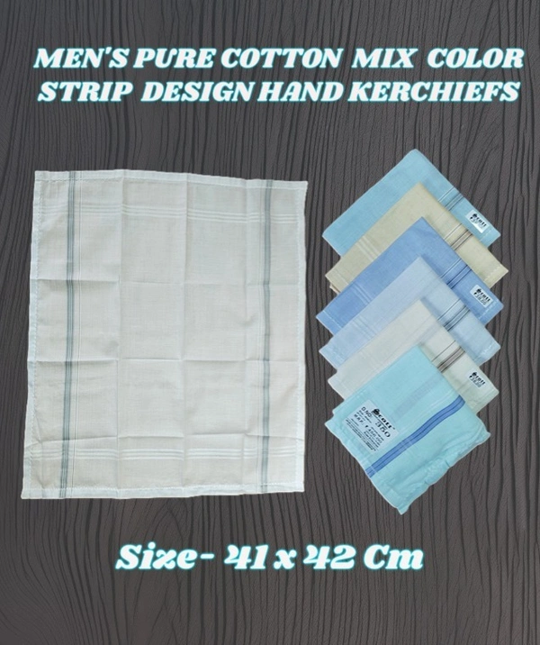 MENS PURE COTTON MIX COLOR STRIP DSIGN HAND KERCHIEFS - FREE, 12