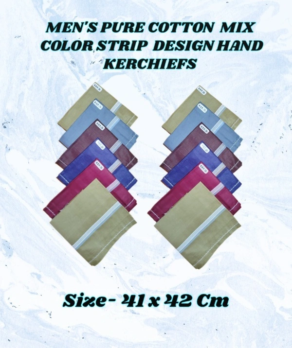 MENS PURE COTTON MIX COLOR STRIP DSIGN HAND KERCHIEFS - FREE, 12