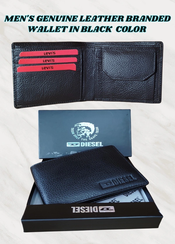 MENS GENUINE LEATHER BRANDED WALLET IN BLACK COLOR  - FREE, 6