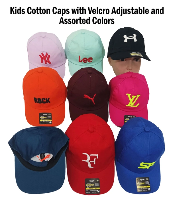 KIDS COTTON CAP WITH VELCRO ADJUSTABLE AND ASSORTED COLOR - FREE, 12