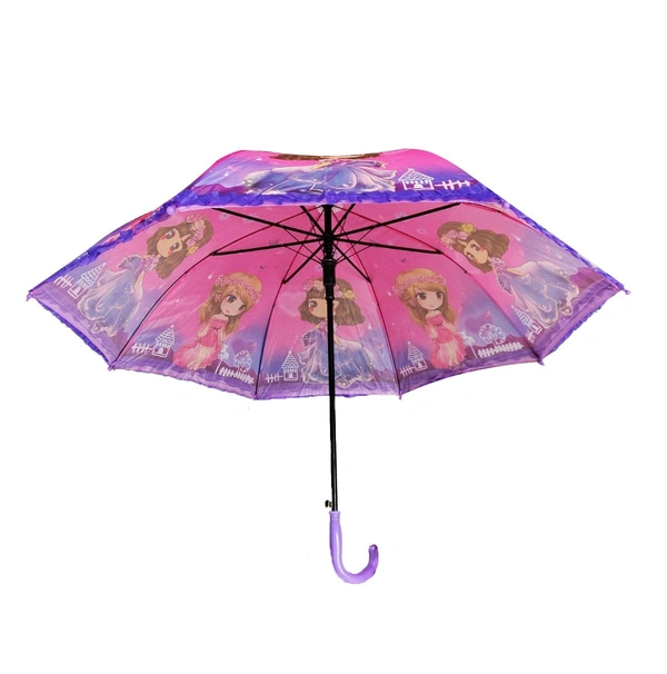 SINGLE FOLD FRILL DISIGN MIX COLOR  CARTOON PRINTED AUTO OPEN KIDS UMBRELLA SIZE-19 INCH - FREE, 6