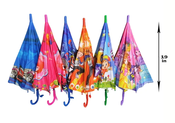 SINGLE FOLD MIX COLOR  CARTOON PRINTED AUTO OPEN KIDS UMBRELLA SIZE-19 INCH - FREE, 6