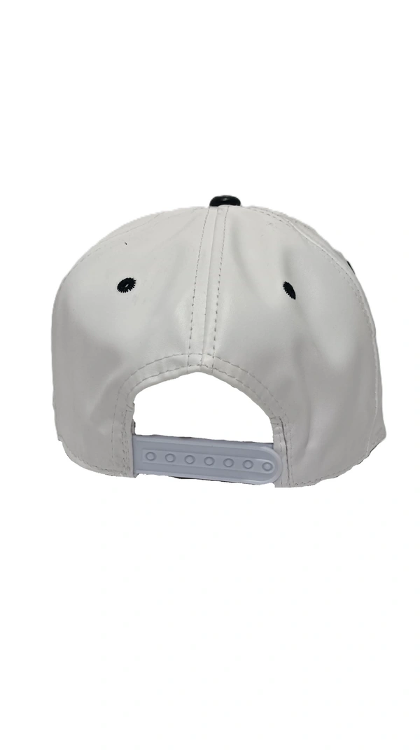 Mens China Imported Embrodary Design PU Leather Hip-Hop Cap White Color-Snapback Fitting - 12