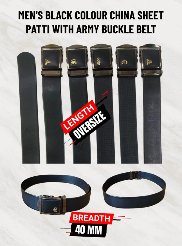 MEN'S CHINA SHEET PATTI WITH ARMY BUCKLE BLACK  COLOR BELT SIZE-(45 INCH LENGTH,40MM WIDTH) - SIZE-(45 INCH LENGTH,40MM WIDTH), 6