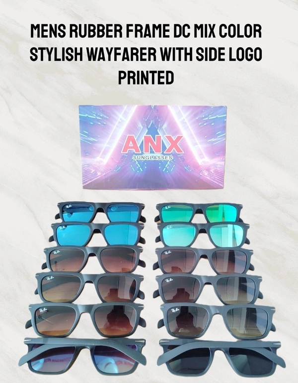 MENS RUBBER FRAME DC MIX COLOR  STYLISH WAYFARER WITH SIDE LOGO PRINTED  - FREE, 12