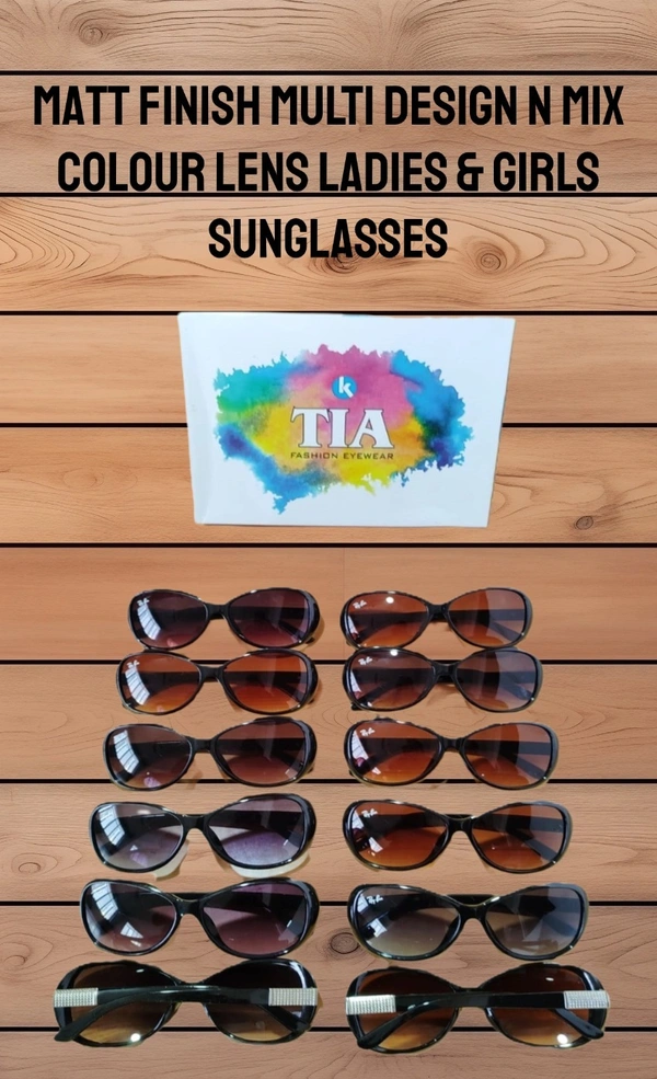MATT FINISH MULTI DESIGN AND MIX COLOR LENS LADIES AND GIRLS SUNGLASSES - FREE, 12