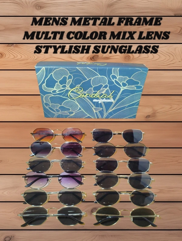 MENS METAL FRAME MULTI COLOR MIX LENS STYLISH SUNGLASS - FREE, 12