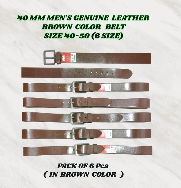 40 MM MENS GENUINE LEATHER  BROWN COLOR BELT SIZE 40-50(6 SIZE) - FREE, 6