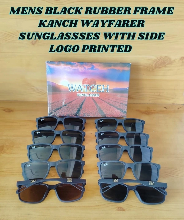 MENS BLACK RUBBER FRAME KANCH WAYFARER SUNGLASSES WHITH SIDE LOGO PRINTED - FREE, 12