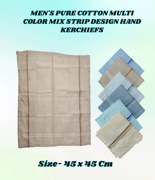 MENS PURE  COTTON MULTI COLOR MIX STRIP DESIGN HAND KERCHIEF SIZE-45*45 Cm - 45*45 CM, 12