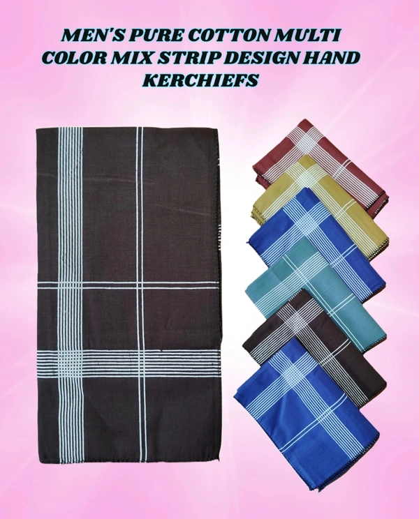 MENS PURE  COTTON  MULTI  COLOR MIX STRIP DESIGN HAND KERCHIEFS  SIZE-45*45 Cm - 45*45, 12