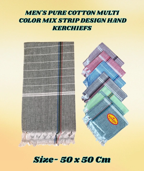 MEN PURE COTTON MULTI COLOR WITH  MIX STRIP NEW DESIGN HANDKERCHIEFS - 50*50, 12