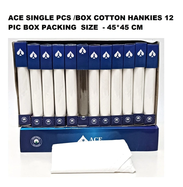 Ace Single Pcs Box Pure Cotton Hankies, 12 Pcs In One Box Packing,Size- 45*45 Cm - 45*45 cm, 12