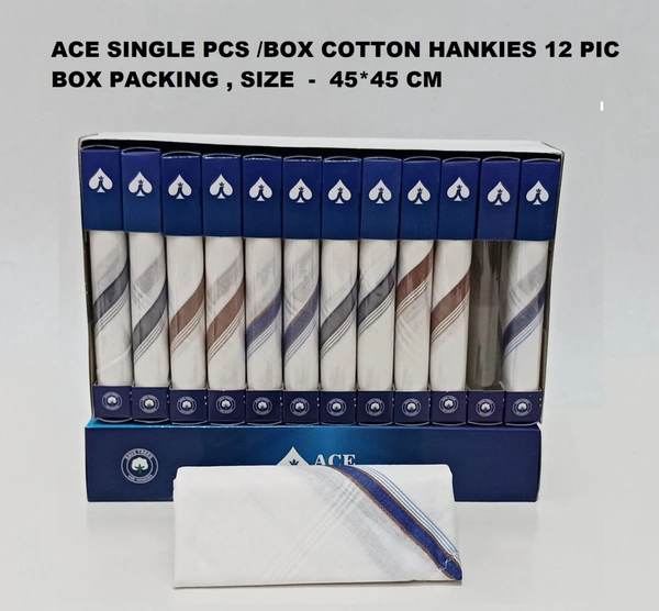 Ace Single Pcs Box Pure Cotton Hankies, 12 Pcs In One Box Packing,Size- 45*45 Cm - 45*45 cm, 12