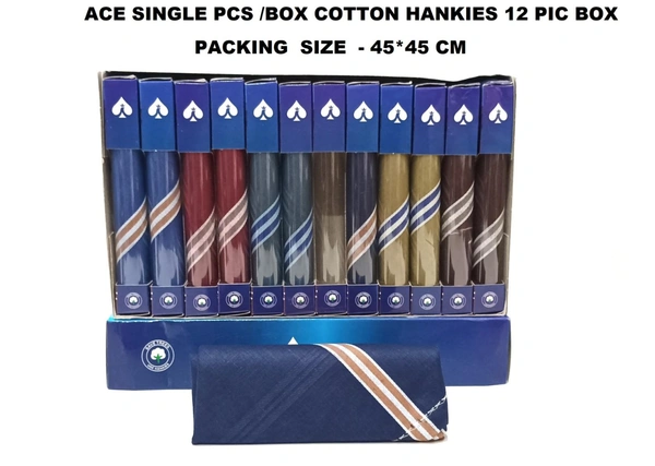 Ace Single Pcs Box Pure Cotton Hankies, 12 Pcs In One Box Packing,Size- 45*45 - 45*45 cm, 12