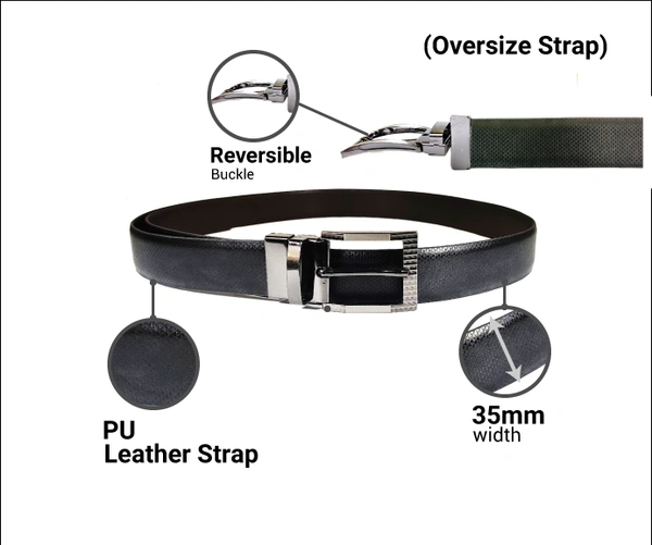 MEN'S  PU LEATHER BLACK COLOR REVERSIBLE KANTA BUCKLE BELT SIZE-(LENGTH-45 INCH,WIDTH-35MM) - SIZE-(LENGTH-45 INCH,WIDTH-35MM), 6