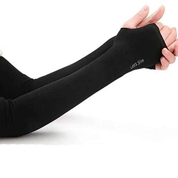 Arm Sleeves For Men And Women Black Colour And Full Finger, Made Up Of Polyamide And Spandex Material - 10