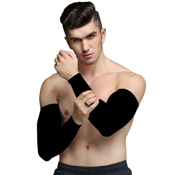 Arm Sleeves For Men And Women Black, White & Cream Color, Made Up Of Polyamide And Spandex Material - 12