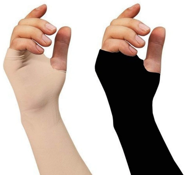 Arm Sleeves For Men And Women Cream And Black Colour, Made Up Of Polyamide And Spandex Material - 20