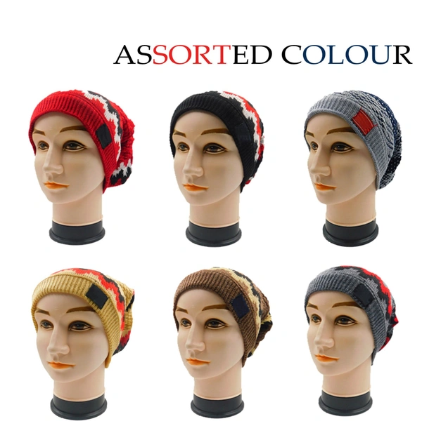 FASHNO LONG BEANIE CAP WITH INSIDE WOOL FURR MIX COLOR, - free, 6