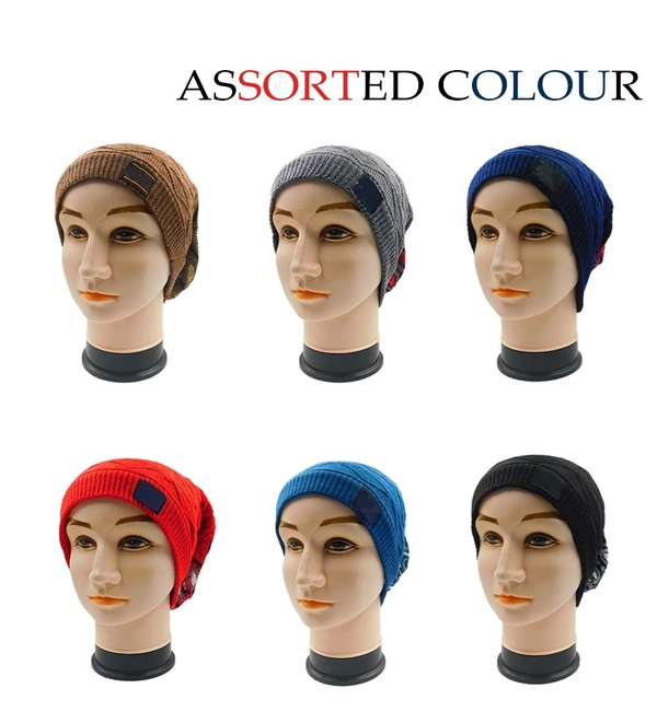 FASHNO LONG BEANIE CAP WITH INSIDE WOOL FURR MIX COLOR, - free, 6