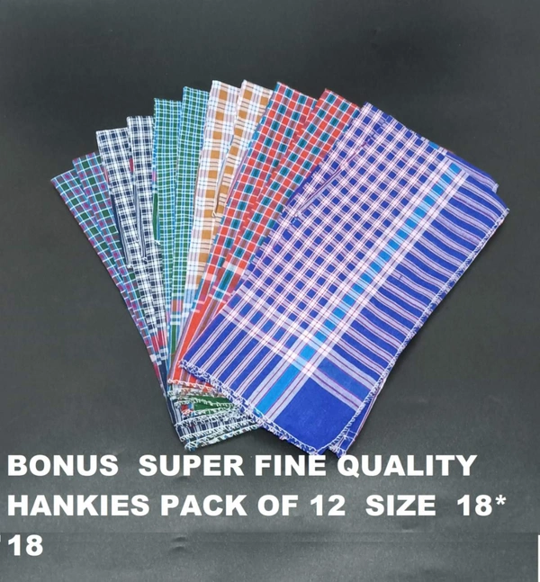 Bonus Super Fine Quality Hankies Pack Of 12  Size  18*18 - 18*18 cm, 12