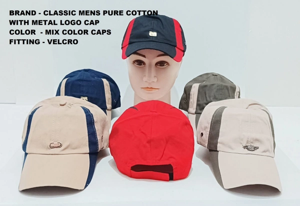 Brand - Classic Mens Pure Cotton With Metal Logo Cap Color - Mix Color Cap Packs Caps Fitting - Velcro - 12