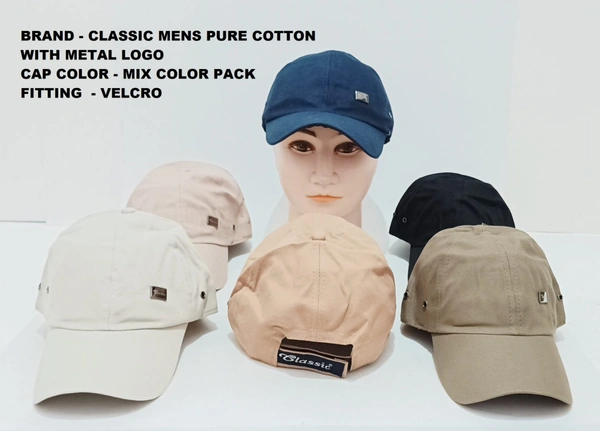 Brand - Classic Mens Pure Cotton With Metal Logo Cap Color - Mix Color Pack Fitting - Velcro - 12
