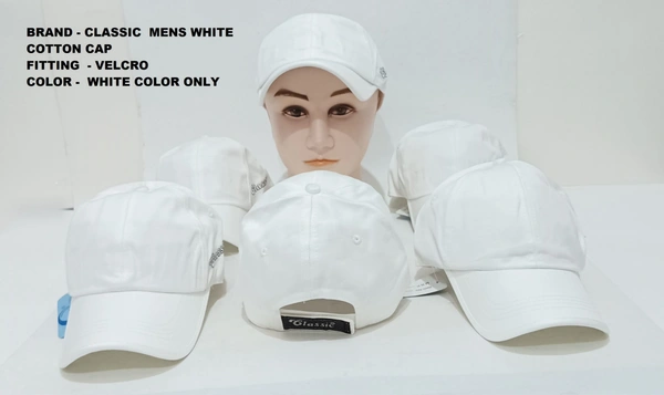 Brand - Classic Mens White Cotton Cap Fitting - Velcro Color - White Color Only - 12