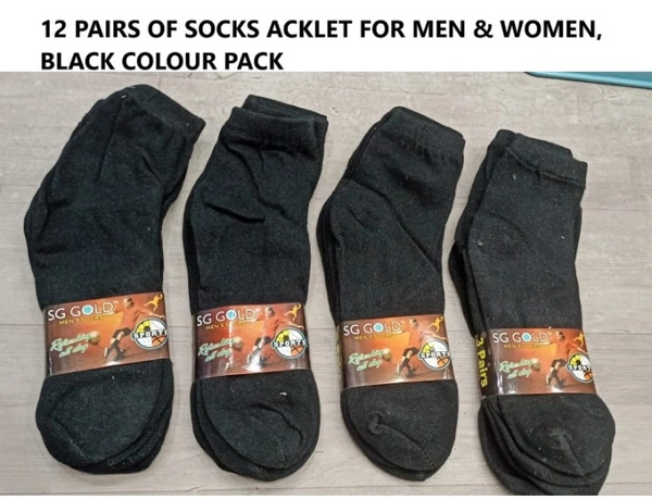 Fashno Men & Women Anklet Socks, Black Color Pack (Set Of 12) - 12
