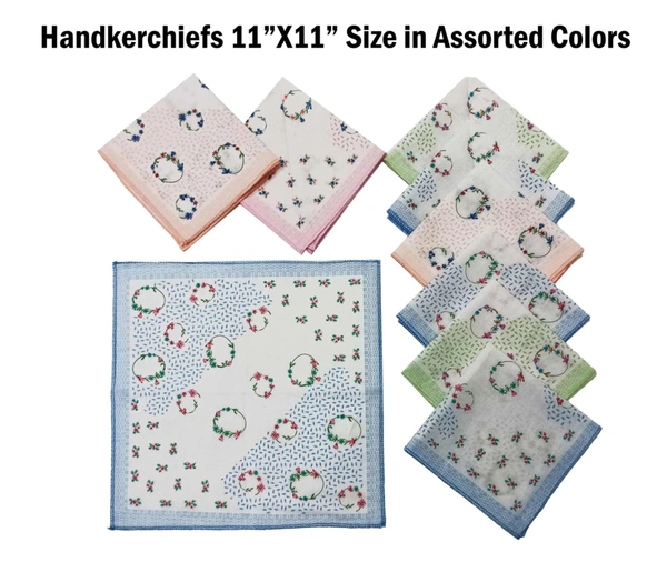 Handkerchiefs 11 In X 11 In Size In Assorted Colors - 11*11 cm, 12
