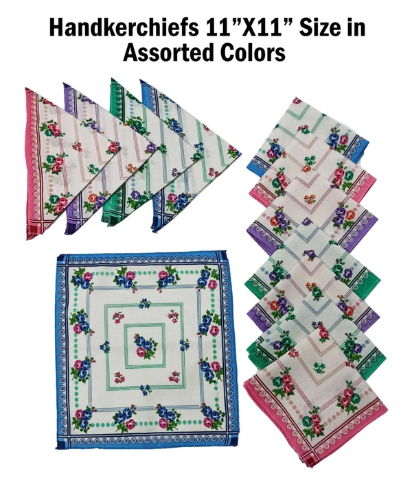 Handkerchiefs 11 In X 11 In Size In Assorted Colors - 11*11 cm, 12