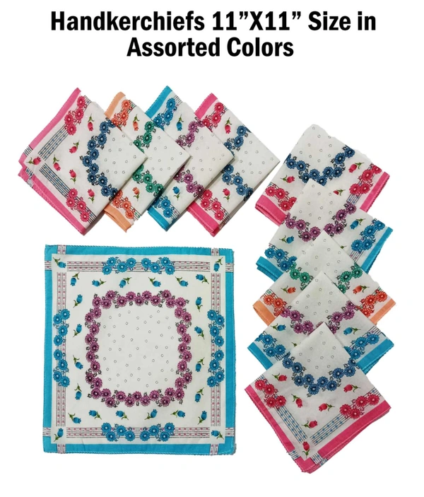 Handkerchiefs 11 In X 11 In Size In Assorted Colors - 11*11 cm, 12