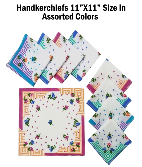 Handkerchiefs 11 In X 11 In Size In Assorted Colors - 11*11 cm, 12