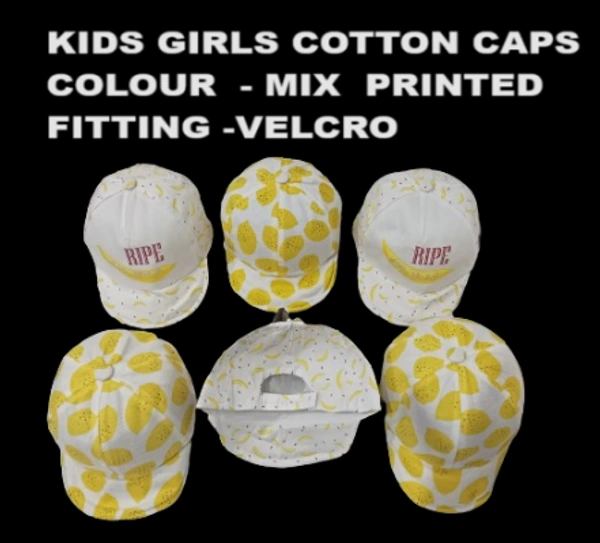 Kids Girls Stylish Cotton Caps Colour Mix Printed Fitting Velcro - 120