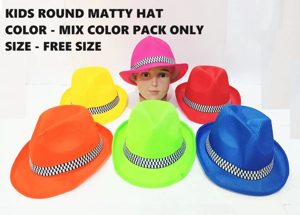 Kids Round Matty Hat Color - Mix Color Pack Only Size - Free Sizes - 12